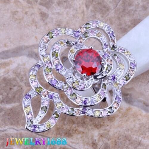 Fetching Big Multicolor Multigem Red Garnet Silver Plated Ring Size 7 D117