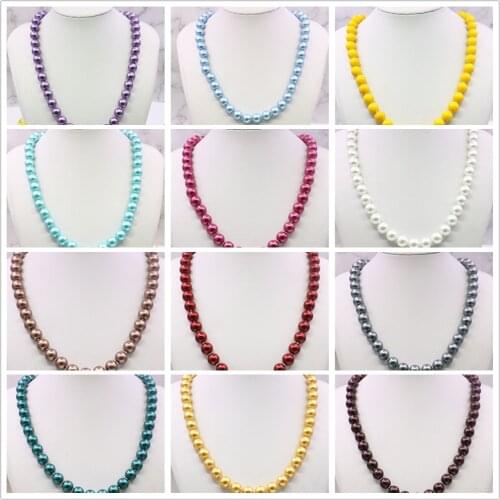 Fashion Charm 14 Color 12mm Womens Jewelry Artificial Shell Pearl Necklace Rope Chain Strand Choker Holiday Gift 18inch Y940