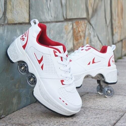 Deformation Parkour Shoes Four Wheels Running Shoes SkatesRoller Shoes Roller Skates For Adult teens Men Women Unisex