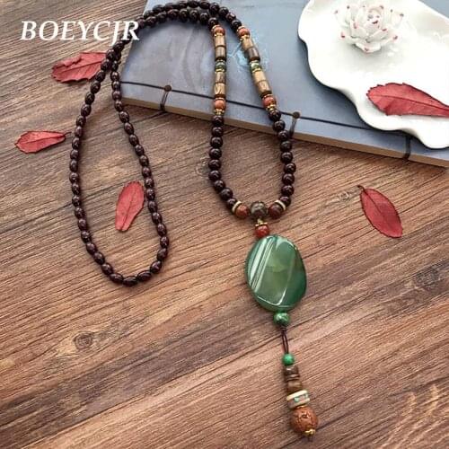 BOEYCJR 12 Styles Available PANGA-PANGA Wood Beads Necklace Handmade Jewelry Nepal Ethnic Pendant Necklace for Men or Women
