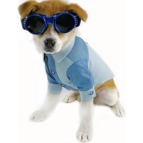 New Pet Tide Brand Spring Blue Jean Dog Shirt Printed Denim Suit Teddy Cat Puppy Clothes Dog Coat Chihuahua Clothing