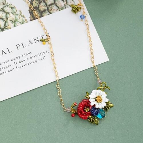 European and American New Product Trend Enamel Poppy Flower Necklace Adjustable Fashion Personality Elegant Simple Love Chain