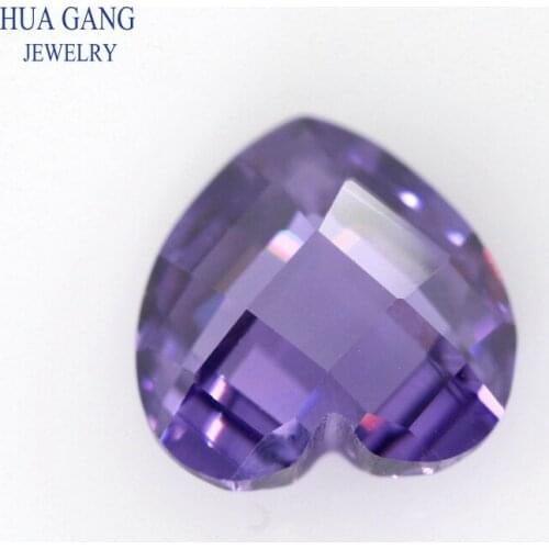 Purple Heart Shape Cubic Zirconia Double Checkboard Loose CZ Stone Synthetic Gems Beads For Jewelry 3x3-12x12mm