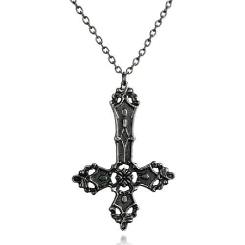 Goth Inverted Cross Necklace Satanic Crucifix Witchy Pendant Charm Witchy Punk Rock Classical Statement Jewelry Women Gift New