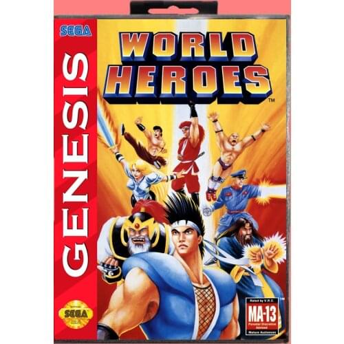 World Heroes 16 Bit MD Game card with Retail Box For Sega Genesis & Mega Drive