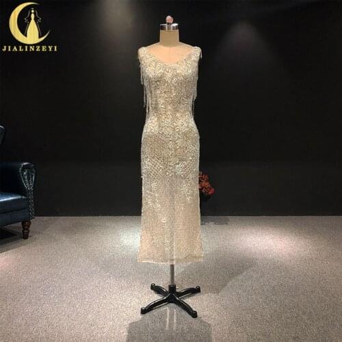 JIALINZEYI Real Picture Newest Beads Full Beads tassles Ankle Length A-line Prom Dresses Party Dresses 2019