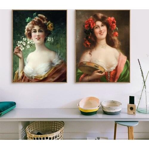 No frame classical court figures French flower woman canvas printings oil painting printed on canvas wall art decoration picture