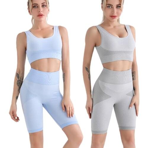 2PCS Women Seamless Workout Set Sport Leggings Bra Set Yoga Outfits For Female Sportswear Athletic Clothes Gym Sets