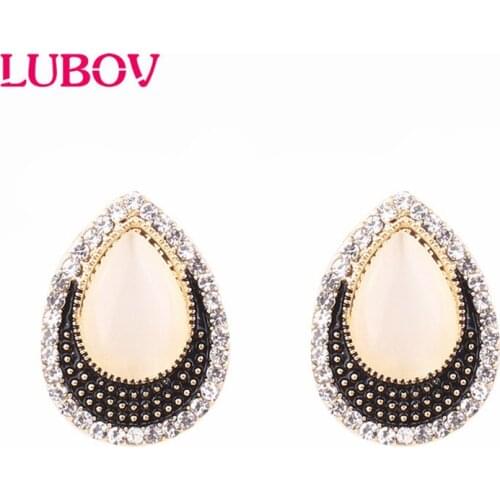 Fashion Cat Eye Stone Rhinestone Stud Earrings Gold color Wire Tangled Piercing Earrings Women Fashion Jewelry Christmas Gift