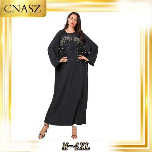 Muslim Dress Islamic Clothing Arabian Large Size Autumn Womens Color Embroidered Abaya Dubai Long Sleeve Dress