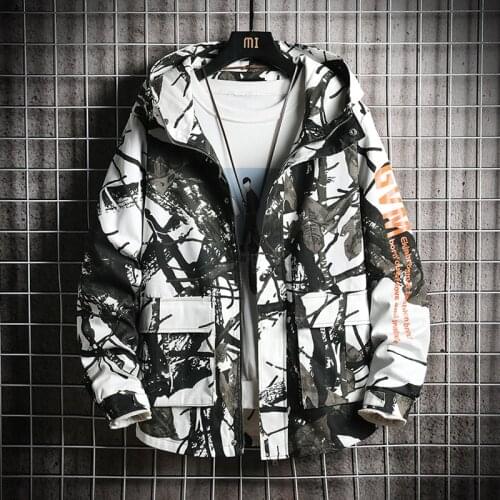 Camouflage Jacket Men Hip Hop Hooded Mens Jacket Coat Harajuku Japanese Sweatshirt Streetwear Military Windbreaker Loose Jackets