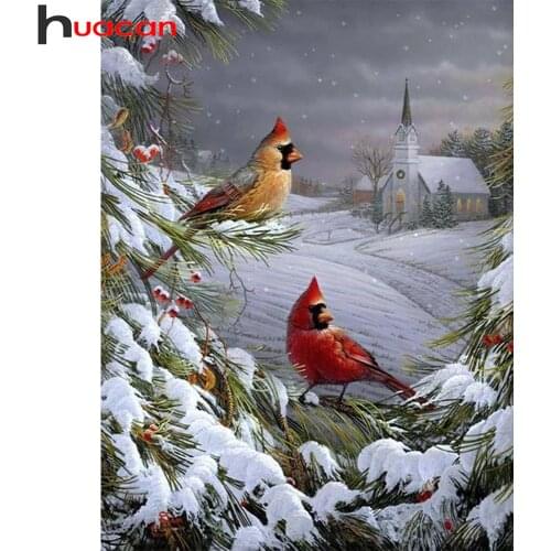 Huacan Diamond Painting Kit Bird Winter Snow Full Square/round Diamond Embroidery Tree Animal Mosaic Crystal Sticker Decor