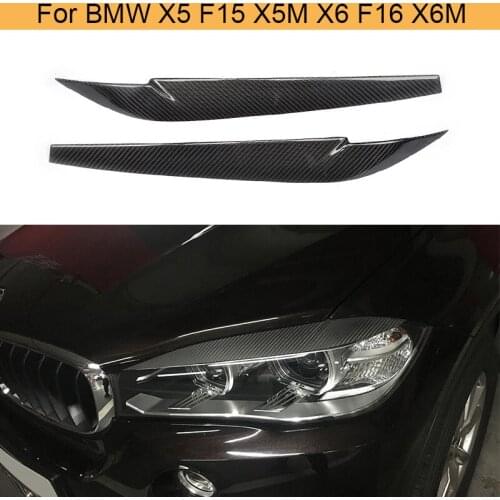 Carbon Fiber Headlights Covers Eyelids Eyebrows Trims for BMW F15 F16 X5 X5M X6 X6M 2015 2016 2017 2PCS