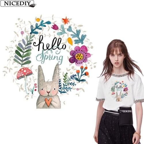 Nicediy Lovely Rabbit Iron On Transfers For Clothes Heart Transfers Patches Iron On Patches For Clothing Cute Animal Badge Decor