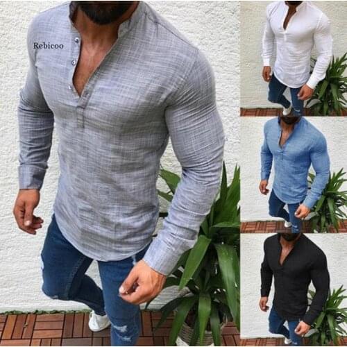 Sexy New Men Long Sleeves Blouse Summer Fashion Casual Cool Clothing Slim Fit Tees Tops Male Breathable Linen Shirt