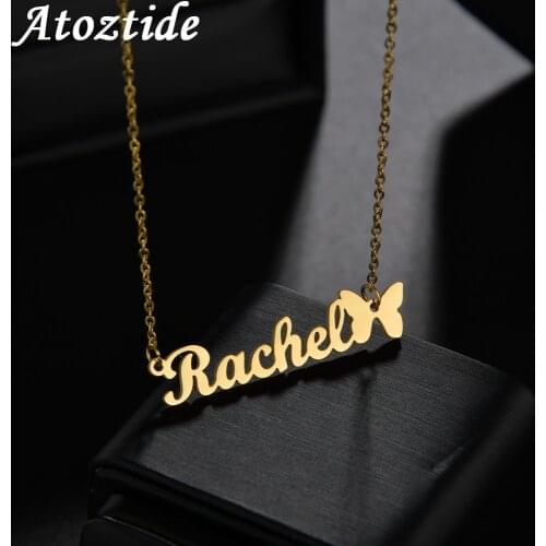 Atoztide 2020 New Butterfly with Personalized Name Necklaces for Women Nameplate Jewelry Stainless Steel Custom Letter Necklace