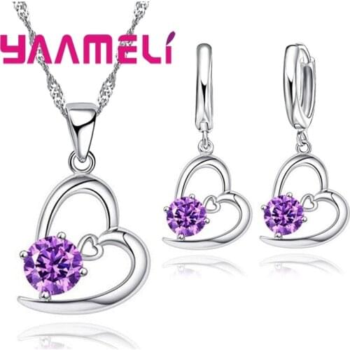 Hot Sale 925 Sterling Silver Bridal Wedding Jewelry Set for Women Heart CZ Crystal Engagement Necklaces Earrings Accessory