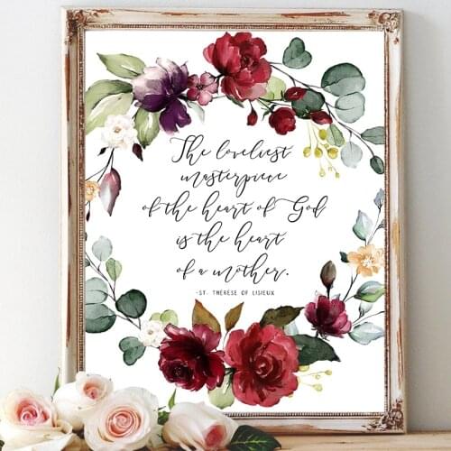 Mothers Day Gift St.Therese of Lisieux Mother Quote Print Watercolor Flowers Art Canvas Painting Wall Pictures Home Decor