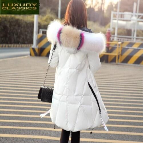 Down 90% White Duck Jacket Women Winter Down Coat Female Real Fur Hooded Parkas Warm Slim Outwear Doudoune Femme LWL1180