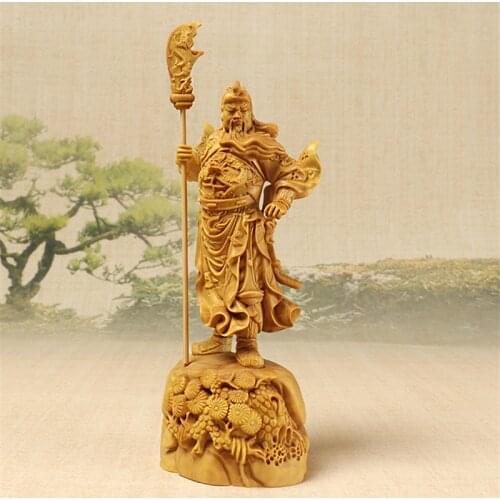 Boxwood 18CM Guanyu Sculpture Wood Guan Gong Statue The Three Kingdom Collection Home Decor