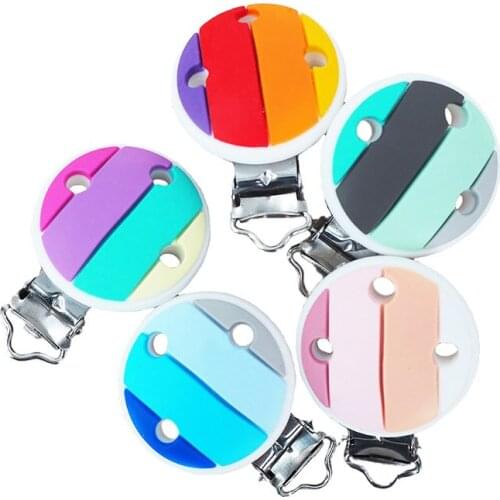 Chenkai 50PCS Silicone Rainbow Shape Clips DIY Baby Pacifier Dummy Nursing Soother Teething Pendant Sensory Toy Accessories Gift