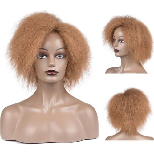 6inch Synthetic Afro Wigs For Black Women Yaki Straight Short Hair Fluffy Glueless Cosplay Wig Natural Dark Brown Red Color