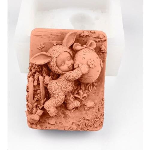 TS0168 PRZY Easter Baby Holding Egg Moulds Flower Baby Mold Silicone Mold Easter Soap Molds Clay Resin Moulds