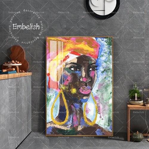 Embelish Hand Draw Style African Woman Portrait Wall Art Pictures For Living Room Home Decor Posters HD Canvas Oil Paintings