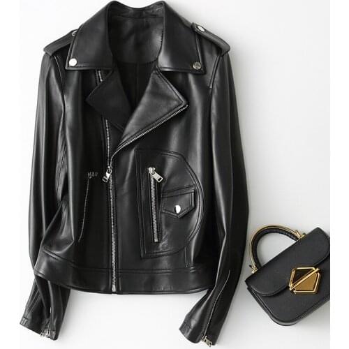 Streetwear Genuine Leather Female Jacket 2020 Autumn Spring Casual Fashion Vintage Fit Sheepskin Real Leather Coat 29053
