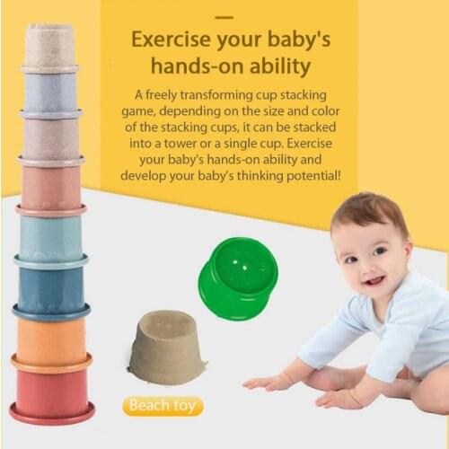 Early Education Fun Toy Wheat Straw Hourglass Stacking Cup Science Education Bathtub Toy Stacking Ring Tower Toy Christmas Gift