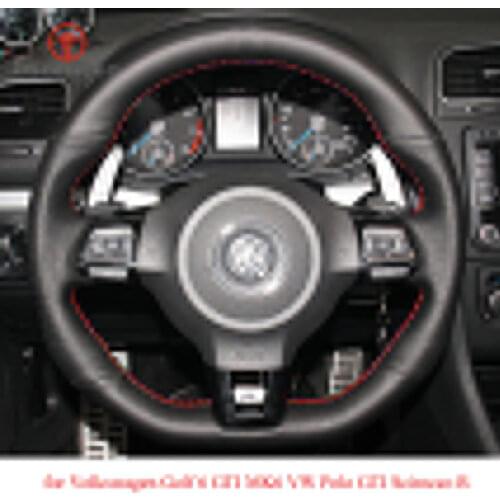 LQTENLEO Black Genuine Leather Car Steering Wheel Cover for Volkswagen Golf 6 GTI MK6 VW Polo GTI Scirocco R Passat CC R-Line