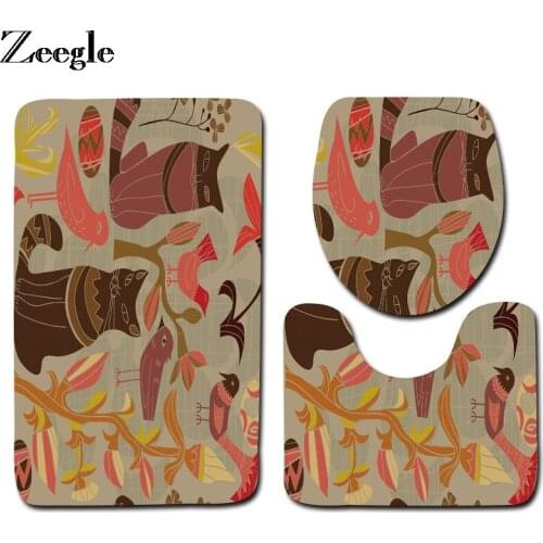 Zeegle Printed Animals Bath Mat Set Anti Slip Bathroom Doormat Polyester Toilet Pedestal Rug Foot Mat Absorbent 3pcs Toilet Set