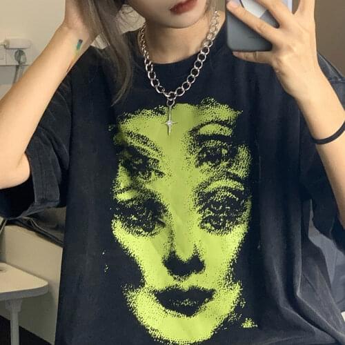 Women Harajuku Graphic Grunge Long T-Shirt Polyester Crop Top Y2K Boy Girl Sexy Mujer Loose Sport Cyberpunk Streetwear Tee Tops