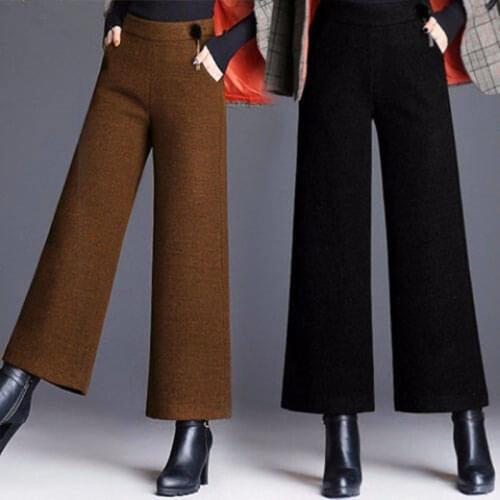 Women clothing woolen trousers women pants wide leg trousers high elastic waist european pants bell-bottomed pants 5432