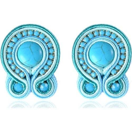 Soutache jewelry Ethnic boho earrings for women Handmade Braid Flash crystal Stud earring aesthetic colours 2020 trend Teal Pink