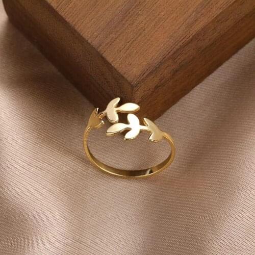 New fashion simple olive branch and flat leaf opening adjustable ring suitable for womens gift wholesale