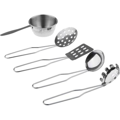 1Set Stainless Steel Kitchen Cooking Utensils Toy Dollhouse Decoration Children Kids Pretend Play Toy Sliver