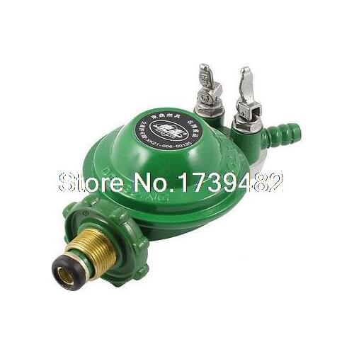 1 Inlet 2 Outlet Liquefied LGP Gas Pressure Regulator Valve Green for Kitchen