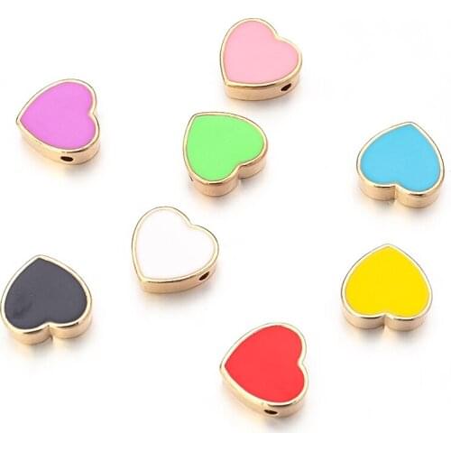 10pcs Metal Enamel Round Heart Loose Spacer Beads For Bracelets Necklaces Jewelry Making Bracelet Accessories DIY Handmade Craft