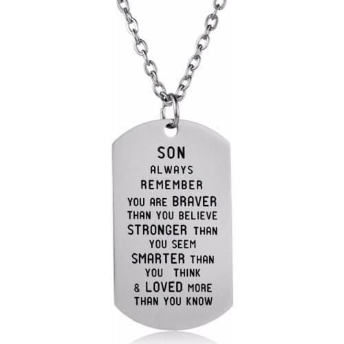 12PC/Lot Inspirational Son Necklaces Always Remember You Are Braver Stainless Steel Pendant Necklace Boys Family Jewelry Gifts