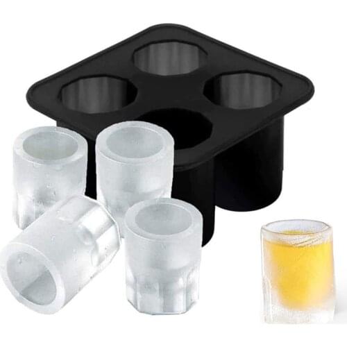 4 Cavity Cylinder Ice Cube Trays Black Beer Cup Shape Silica Gel Ice Cube Mold Juice Water Mug Mould