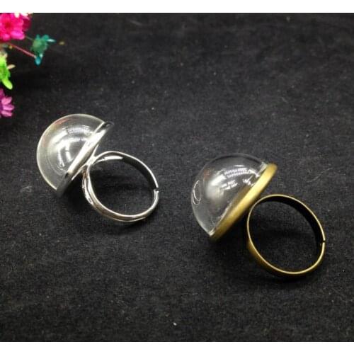 5sets/lot 20mm half round ball Glass Bubble glass globe rings 20mm transparent Ring tray set DIY glass dome glass cover vials
