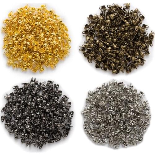 500pcs/lot 1.5/2.0/2.4/3.2mm Metal Ball Chain Connector Clasps Calottes End Crimps Beads For DIY Jewelry Findings Handmade