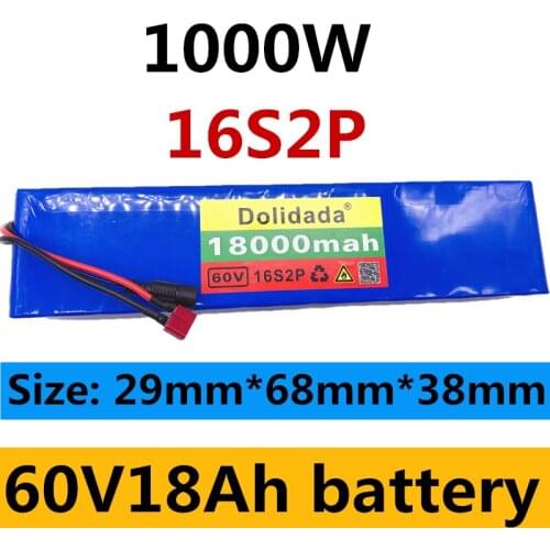60V 16S2P 18Ah 18650 Li-ion Battery Pack 67.2V 18000mAh Ebike Electric bicycle Scooter with BMS 1000Watt xt60 plug