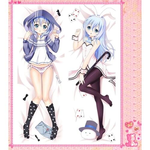 Anime Cartoon Is the order a rabbit Double Bolster Hugging Pillow Case Cover Pillowcase Peach Skin 2 Way / WT No.68077