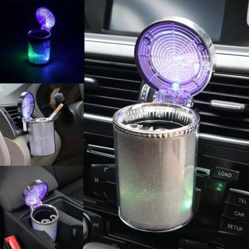 Car ashtray with LED light cigarette cigar ashtray container ashtray gas bottle smoke cup holder storage cup car supplies