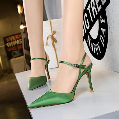Plus Size 43 Women Classic Satin 11cm High Heels Fetish Silk Sandals Female Gladiator Summer Cheap Shoes Lady Green Sexy Pumps