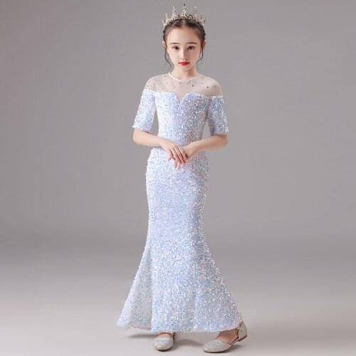 Kid Girl Wedding Dress Bridesmaid Sequined Mermaid Childrens Elegant Dress Partywear Prom Gown Baby Girl Birthday Dress Angel