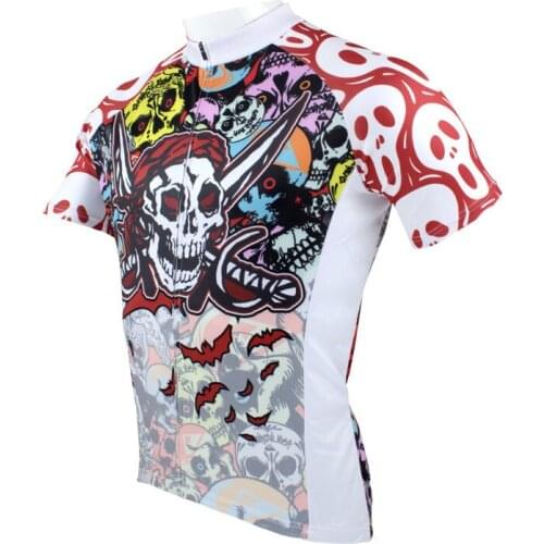 Breathable Mens Spring and Summer Style Pirate Skull Bike Jersey 100% Polyester 3D Draping Short Sleeved Cycling Jersey