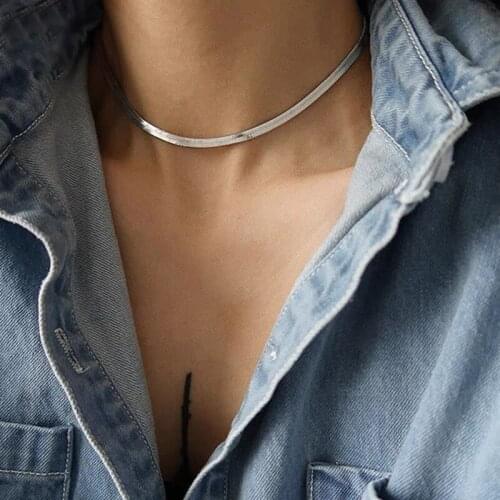 European and American Sexy Simple Stainless Steel Snake Bone Chain Chokers Necklace For Woman Fashion Jewelry For Korean Girls